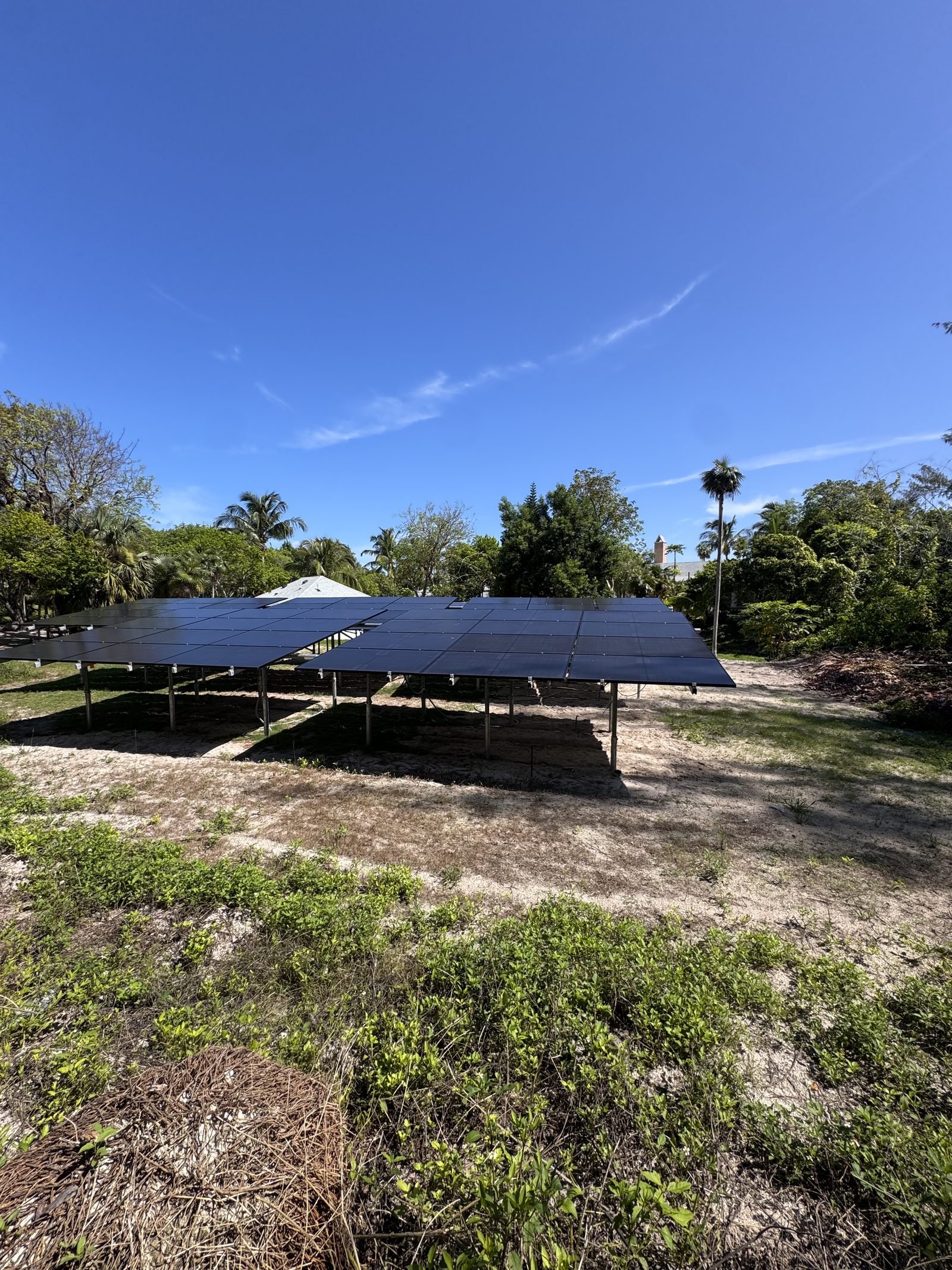 Hightide Estate solar panel array on Eleuthera, Bahamas — 100% off-grid power