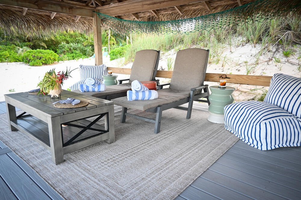 Relaxing inside the beach cabana