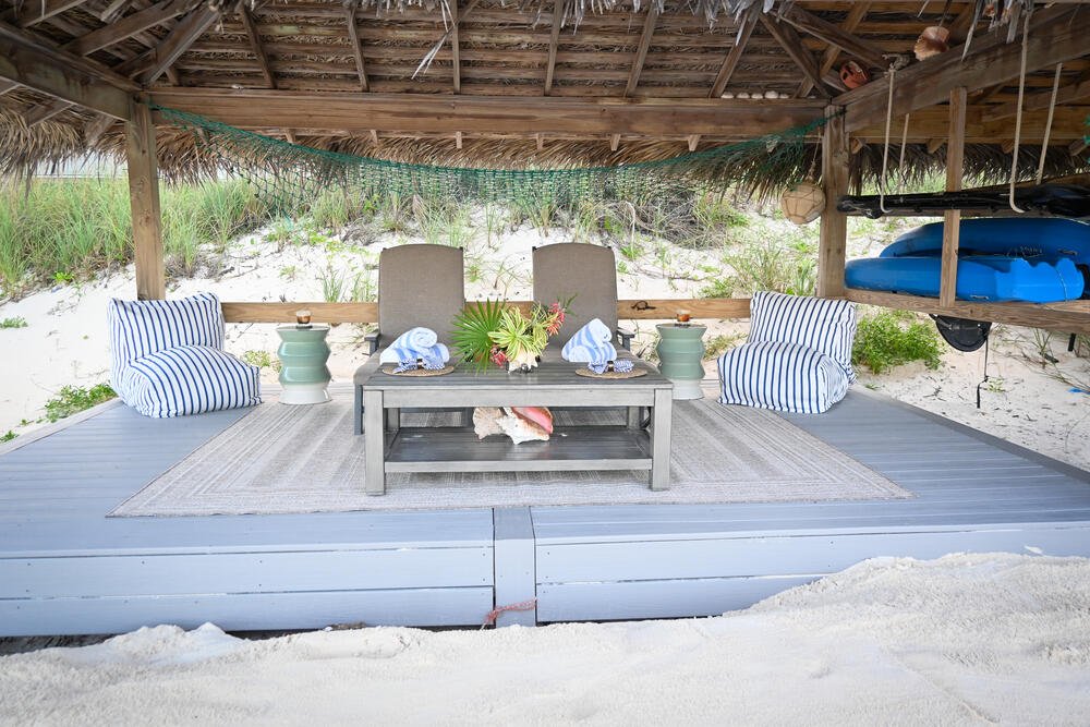 Cabana lounge with striped cushions