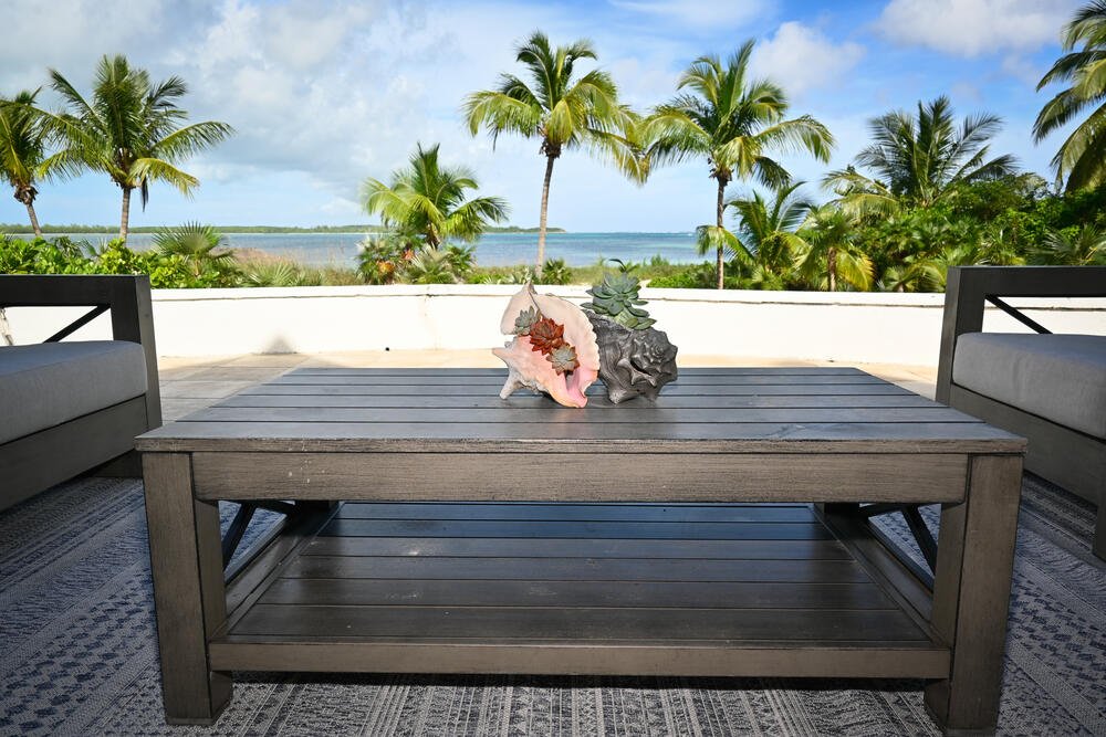 Patio seating with conch shells